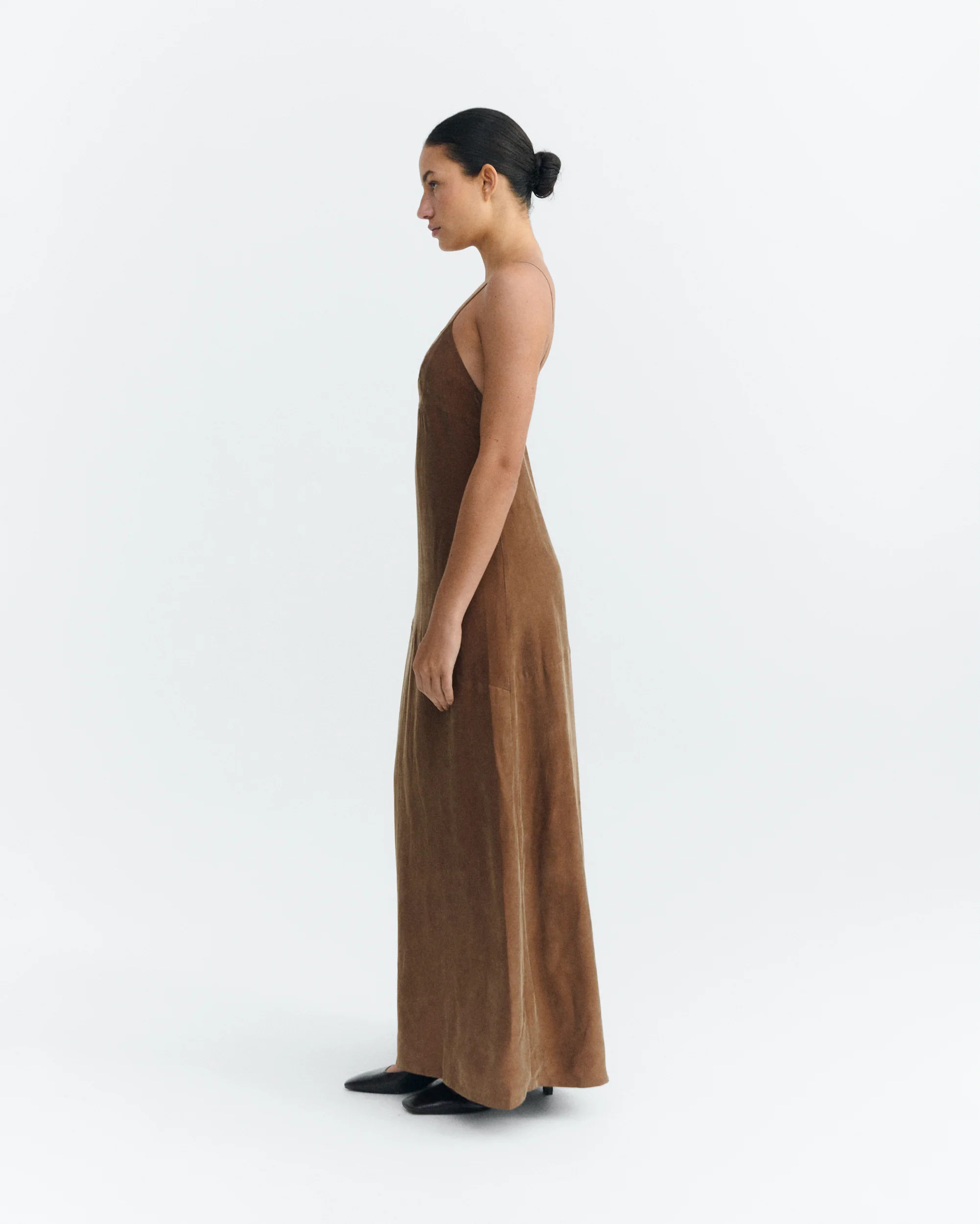 Vestido largo marrón cupro Dina - Image 4