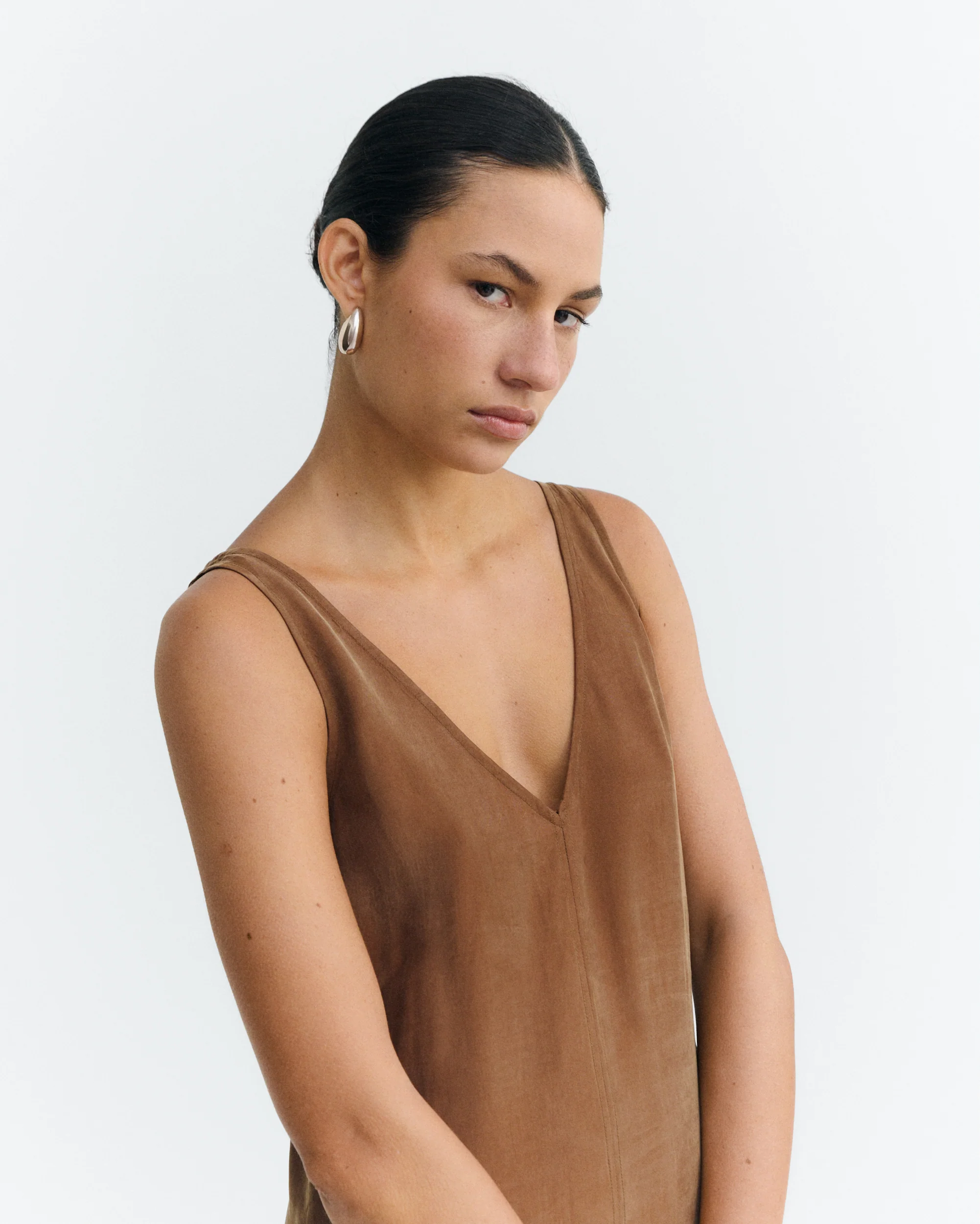 Vestido largo marrón cupro Sade - Image 3